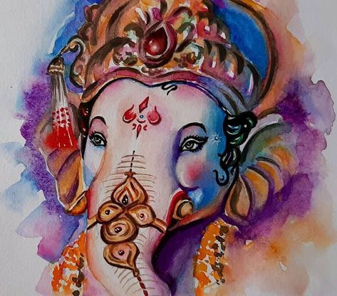 Ganapati Watercolor Painting, Ganpati Bappa Watercolor Painting, Ganesh Ji Water Colour Painting, Ganpati Watercolor Paintings, Gautam Budh, Ganesha Drawing, Ganesh Art Paintings, Sweet Lord, Canvas Art Quotes