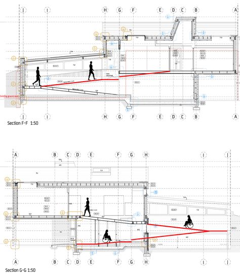 Z:1 Projects366 Bellfield Lane Portobello366 CADSheetsBuil Ramp Architecture Design, Ramp Architecture, Ramp House, Ramps Architecture, Ramp Design, Architecture Portfolio Layout, Wheelchair Ramp, Genius Loci, Architecture Concept Diagram