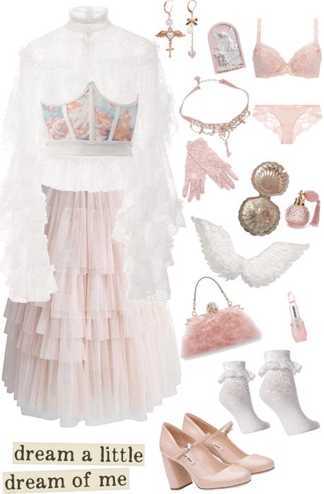 Heavenly Aesthetic Outfit, Angelcore Outfits Aesthetic, Skycore Outfits, Cloud Core Aesthetic Outfits, Angel Clothes Aesthetic, Auroracore Outfits, Cloudcore Aesthetic Outfits, Starflesh Outfit, Vintage Pastel Outfits