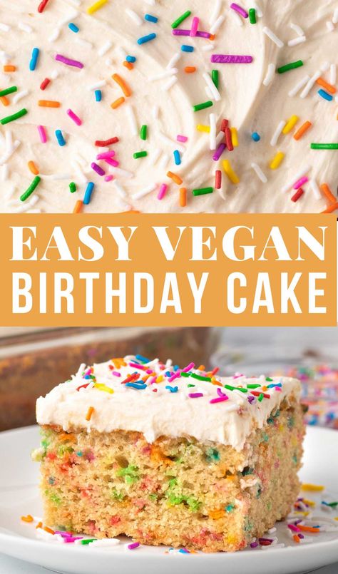 Looking for the perfect vegan birthday cake? Try this funfetti cake (also known as confetti cake.) It’s easy to make using only simple ingredients, and sure to please everyone Funfetti Cake Vegan, Easy Vegan Birthday Cake, Vegan Birthday Desserts, Moist Birthday Cake Recipe, Moist Birthday Cake, Birthday Cake With Rainbow, Cake With Rainbow Sprinkles, Vegan Funfetti Cake, Birthday Cake Vegan