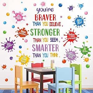 Colorful Inspirational Quotes Wall Decals Classroom Wall Decals Paint Splatter Decals Daycare Wall Decals Vinyl Motivational Positive Saying Wall Stickers for Kids Room Decor Playroom School Nursery Colorful Inspirational Quotes, School Motivation Quotes, Inspirational Wall Quotes, Colorful Playroom, Inspirational Wall Decals, My Children Quotes, Inspirational Quotes For Students, Inspirational Quotes For Kids, Murals For Kids