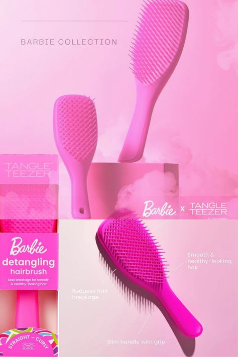 Dry and Wet Hair Brush Detangler for All Hair Types, Totally Pink Wet Hair Brush, Tangle Teezer, Detangling Brush, Hair Breakage, Barbie Collection, Wet Hair, All Hair Types, Dry Hair, Wet And Dry