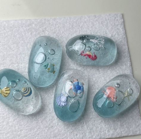 Fish Nail Art, Aquarium Nails, Fish Nails, Ocean Starfish, Water Nails, Outfits Curvy, Summer Outfits Black, Diy Acrylic Nails, Y2k Summer