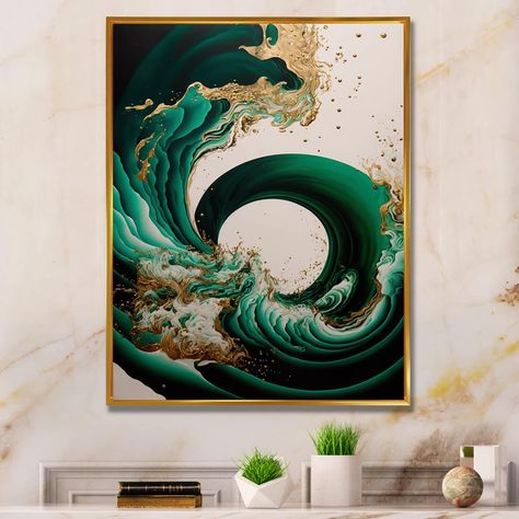 This beautiful Emerald Green And Gold Abstract Waves IV Framed Canvas Art is printed using the highest quality fade-resistant ink on canvas. Emerald Green And Gold, 3d Metal Wall Art, Acrylic Wall Decor, Modern Framed Art, Modern Wall Art Canvas, Metal Wall Sculpture, Ink On Canvas, Abstract Waves, Acrylic Wall Art