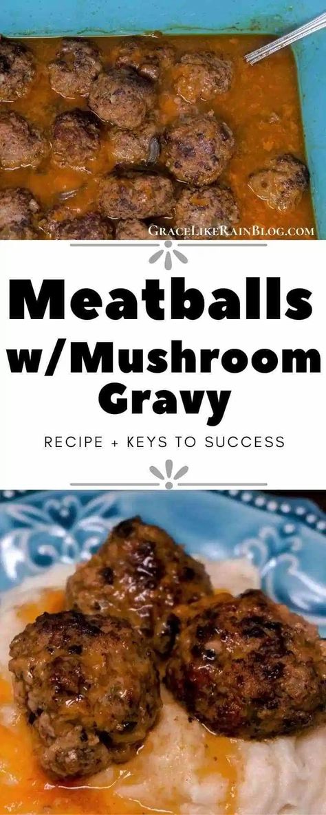 Baked Meatballs And Gravy, Meatballs In Mushroom Sauce, Baked Swedish Meatballs, Meatballs In Sauce, Stovetop Appetizers, Meatballs Baked, Entree Ideas, Baked Meatball Recipe, Ground Beef Meatballs