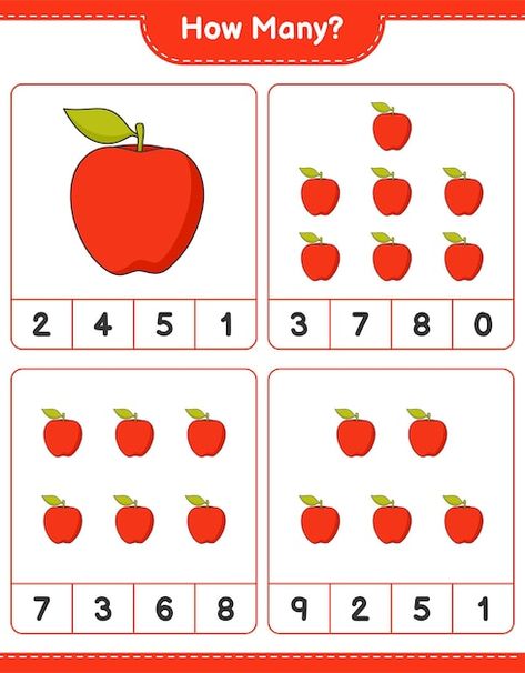 Counting game, how many apple. education... | Premium Vector #Freepik #vector #how-many #math-game #math-worksheet #worksheet Apple Counting Worksheet, Apple Math Worksheets, Apple Worksheet, Game Math, Apple Math, Preschool Fine Motor Activities, Counting For Kids, Apple Photo, Counting Worksheets