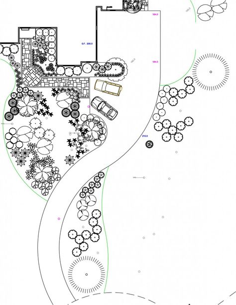 Plan drawing of a driveway, walkway, and planting project in northern Virginia Landscape Design Driveway, Driveway Layout, Landscape Ideas Drawing, Landscape Master Plan, Basic Landscaping, Circle Driveway, House Garden Landscape, Driveway Entrance Landscaping, Just Aesthetic