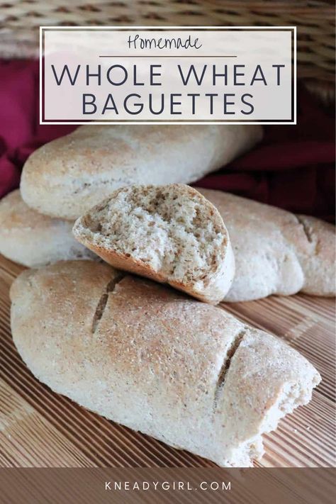 Make crusty french bread with a whole grain twist using our whole wheat baguettes recipe. These amazing homemade loaves are sure to please and go great with most any meal! Whole Wheat Baguette Recipe, Baguettes Recipe, Parisian Bakery, Crusty French Bread, Making Sandwiches, French Bread Loaf, Baguette Recipe, Wheat Bread Recipe, French Baking