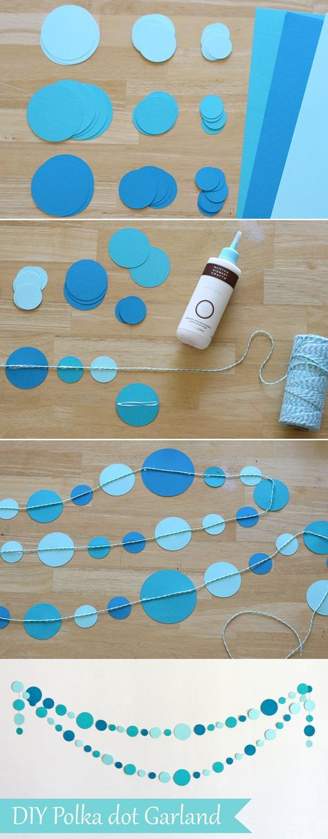 Diy polka dot garland Dot Garland, Baby Shower On A Budget, Shower On A Budget, Aktiviti Tadika, Diy Girlande, Budget Party, Idee Babyshower, Party Girlande, Rustic Wedding Decorations