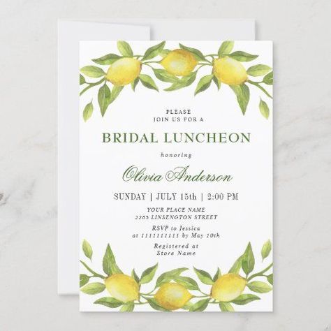 Tropical Bridal Shower Invitations, Bridal Luncheon Invitations, Boho Bridal Shower Invitations, Lemon Watercolor, Wedding Ceremony Programs, Bridal Luncheon, Couples Shower Invitations, Watercolor Greenery, Greenery Wedding Invitations