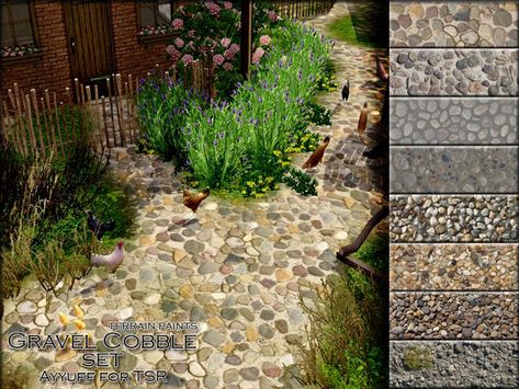 ayyuff's Gravel Cobble Set Grass Cc Sims 4, Game Furniture, Rock Fence, Rock Floor, Sims Medieval, Garden Floor, New Mods, Desert Homes, Sims Community