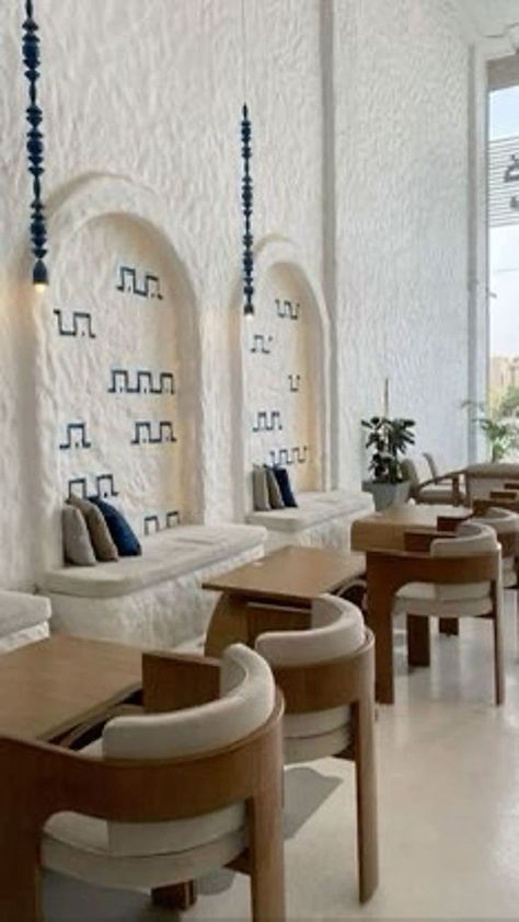 Greek Cafe Interior Design, Mediterranean Restaurant Interior Design, Coastal Restaurant Design, Greek Restaurant Interior, Greek Restaurant Design, Greek Coffee Shop, Arabic Cafe, Mediterranean Coffee, Mediterranean Restaurant Design