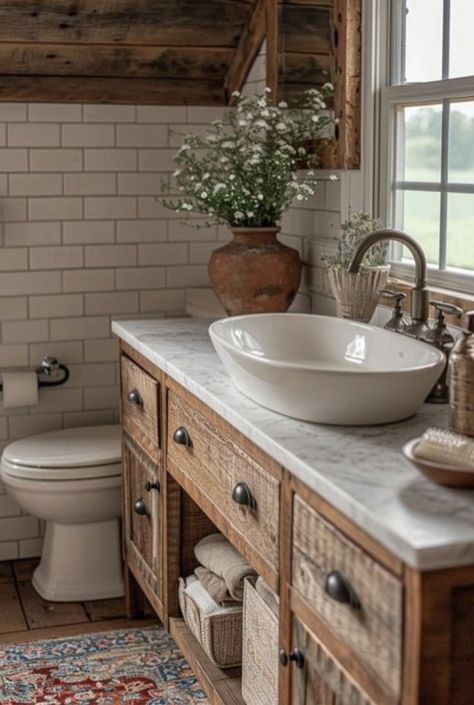 Farmhouse Chic Bathroom, Bathroom Tile Trends, Farmhouse Bathroom Tile, Tile Makeover, Rustic Bathroom Accessories, Tile Design Ideas, Rustic Tile, Chic Bathroom, Bathroom Farmhouse Style