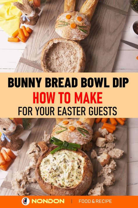 Easter Bunny Dip Bread Bowl, Easter Bunny Bread Bowl, Easter Bunny Bread Bowl Spinach Dip, Bunny Dip Bread Bowl, Bunny Dip Easter, Bunny Bread Bowl, Easter Bunny Bread, Easter Dips, Bread Bowl Dip