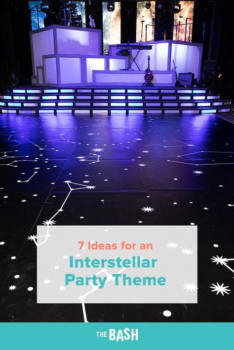 For an elegant twist on a space or galactic party theme, this interstellar party is filled with sparkling lights, cosmic decorations, eccentric cocktails and creative food and appetizers. #partythemes #partyideas #galacticparty #cocktailparty #birthdayparty #adultpartyideas #adultpartythemes #partyinspiration #adultspaceparty Out Of This World Theme Party, Interstellar Party, Galactic Party, Futuristic Party, Colorful Party Decorations, Quince Themes, Galaxy Party, Party Theme Ideas, Space Warriors