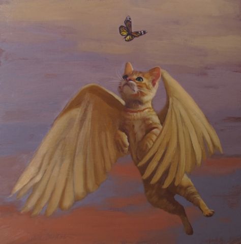 Diane Hoeptner | OIL | Flying Cat Dreams Gato Angel, Fly Drawing, Flying Cat, Arte Peculiar, Angel Cat, Cat Artwork, Arte Inspo, Cat Painting, Cat Illustration