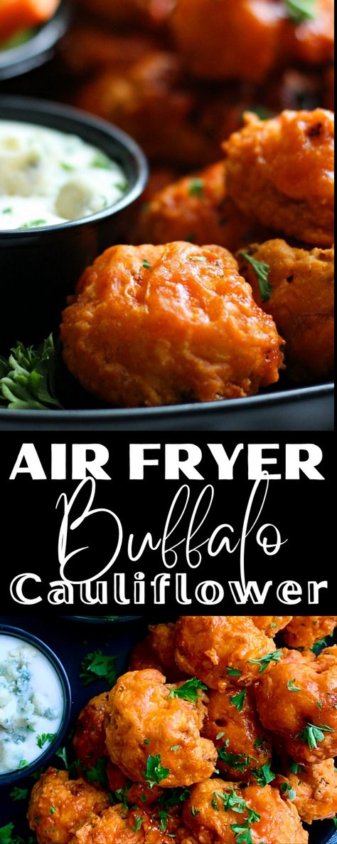 Crispy Buffalo Cauliflower Air Fryer, Buffalo Cauliflower Air Fryer Recipes, Air Fry Buffalo Cauliflower, Airfry Buffalo Cauliflower Recipes, Buffalo Cauliflower Air Fryer Easy, Healthy Buffalo Cauliflower Air Fryer, Buffalo Califlour Bites Air Fryer, Buffalo Vegetarian Recipes, Airfryer Buffalo Cauliflower