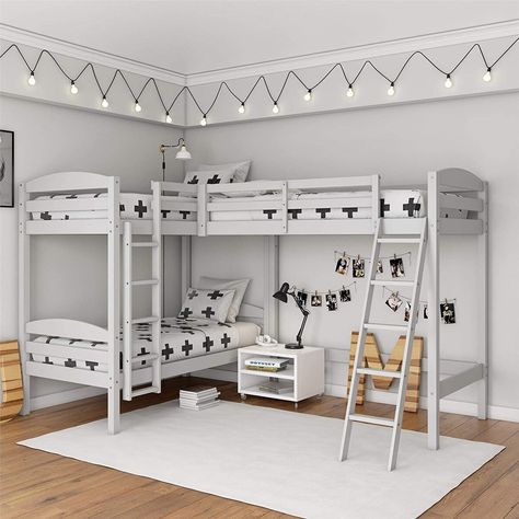 Bunk Bed Diy, Unique Bunk Beds, Corner Bunk Beds, Bunk Bed Rooms, Bunk Bed Plans, Triple Bunk Beds, Bunk Bed Ideas, Diy Bunk Bed, White Bunk Beds