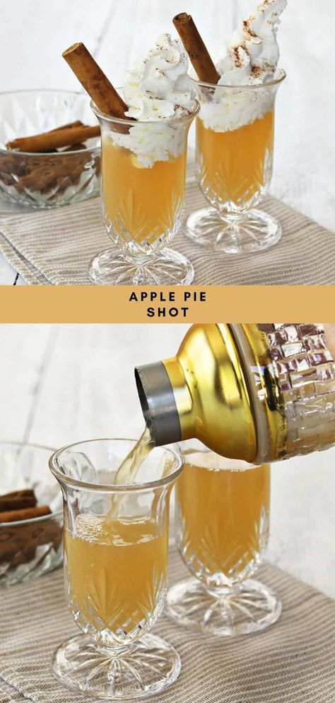 Apple Pie Shot - A Beautiful Mess Fall Shots Alcohol Drink Recipes, Apple Pie Drink Alcohol, Whipped Vodka Drinks, Apple Pie Shots, Apple Pie Drink, Apple Shots, Apple Pie Cocktail, Best Stuffing Recipe, Whipped Vodka