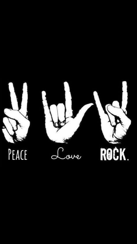 Peace Love Rock-n-Roll Rock And Roll Quotes, Festa Rock Roll, Muzică Rock, Aesthetic Rock, Music Sketch, Rock Music Quotes, Music Wallpapers, Hand Signs, Rock Tattoo