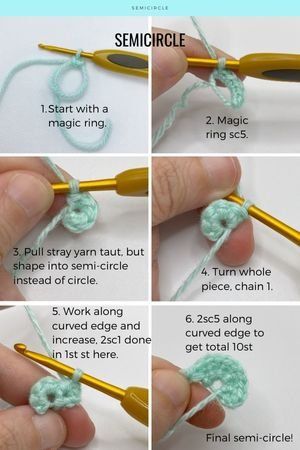 5 Unusual Ways on How to Crochet a Semicircle — Pocket Yarnlings — Pocket Yarnlings Interesting Shapes, Easy Magic, 2d Shapes, Magic Ring, Single Crochet Stitch, Decorative Elements, Circle Shape, How To Crochet, Crochet Designs