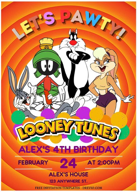 Download Now (Free Editable PDF) Adorable Looney Tunes Birthday Invitation Templates           I initially didn't intend to share many details about my own little girls' birthday party here. My plan was to simply inform friends and family o... Looney Tunes Birthday, Looney Tunes Party, Looney Tunes Characters, Fun Invitations, Free Invitation Templates, Baby 1st Birthday, Girls Birthday, Looney Tunes, 4th Birthday