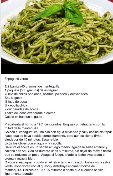 Green Espagueti, Green Spaghetti Recipe Mexican, Green Spaghetti Recipe, Spaghetti Verde, Mexican Pasta Recipes, Best Italian Meatball Recipe, Mexican Pasta, Crepes Filling, Bariatric Friendly Recipes