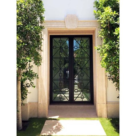 72'' x 80'' Paneled Iron Front Entry Doors Tall Front Door, Spanish Style Front Door, Custom Front Door, Wrought Iron Entry Doors, Double Front Entry Doors, Main Doors, Door Sweeps, Front Door Lighting, Iron Entry Doors