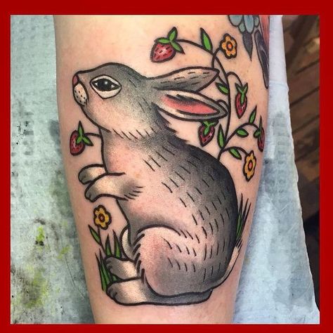 Traditional Tattoo Rabbit, Traditional Rabbit Tattoo, Bunny Tattoo Ideas, Hare Tattoo, Tattoo Rabbit, Tattoo Gato, Bunny Outline, Bunny Tattoo, Rabbit Tattoo