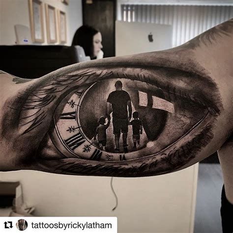 Tattoo Ideas For Father, Father Son Tattoos, Father Of Twins, Realistic Eye Tattoo, Father Son Tattoo, Family Tattoos For Men, Son Tattoos, Father Daughter Tattoos