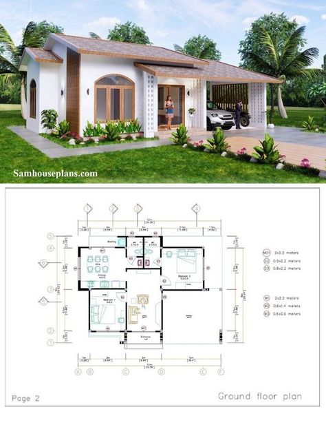 House 2 Bedroom Floor Plans, Small House Images, Cheap House Plans, Casita Ideas, Modern Bungalow House Design, Bungalow Style House, Unique House Plans, Small Floor Plans, Aesthetic Architecture