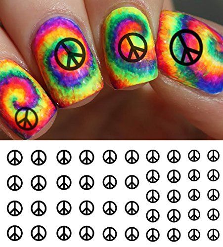 Peace Sign Water Slide Nail Art Decals  Salon Quality -- You can get more details by clicking on the image. Peace Sign Nails, Hippie Nail Art, Peace Nails, Paw Print Nails, Cherry Nail Art, Jade Nails, Peace Sign Art, Hippie Nails, Cherry Nails