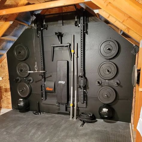 Bedroom With Gym, Compact Gym, Cabin Gym, Attic Gym, Small Gym Space, Small Garage Gym, Small Space Home Gym, Garage Gym Design, Basement Tv Rooms