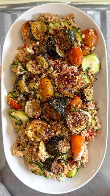 Roasted Courgette, Salad Zucchini, Giant Couscous, Courgette Salad, Tomato Dressing, Vibrant Food, Lime Salmon, Satisfying Salads, Couscous Recipes