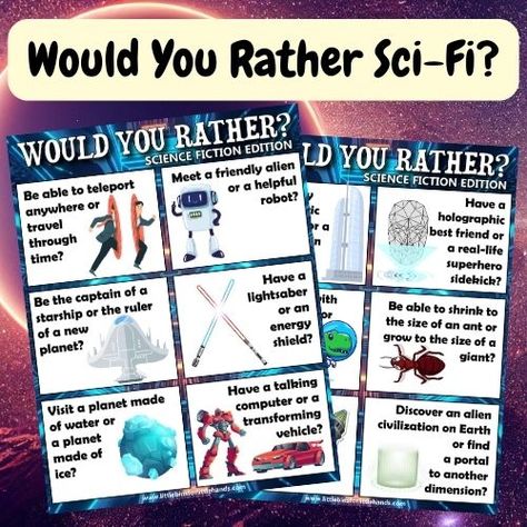 Science Fiction Would You Rather Questions Summer School Activities, Science Pins, Bingo For Kids, Rather Questions, Lego Challenge, Would You Rather Questions, Free Lego, Slime For Kids, Scavenger Hunt For Kids