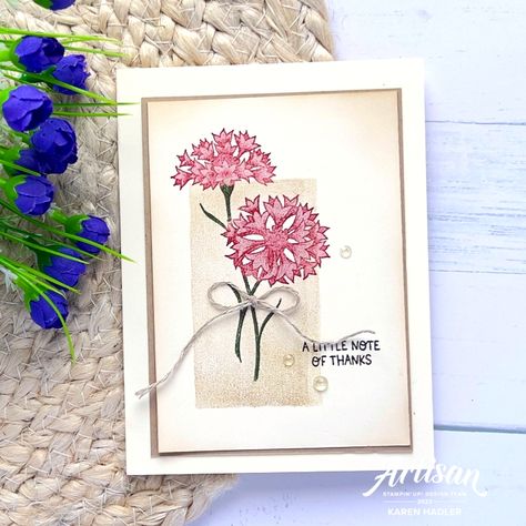 Stampin Up Wonderful World, Bachelor Button Flowers, Easy Greeting Cards, Homemade Birthday Cards, Flower Patch, Su Cards, Stamping Up Cards, Silhouette Crafts, Pretty Cards