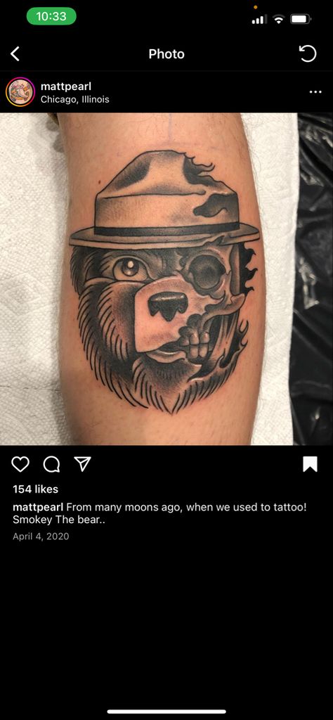 Smokey Bear Tattoo, Smokey The Bear Tattoo, The Bear Tattoo, Fire Tattoos, Smokey The Bear, Smokey Bear, Skeleton Tattoos, Smokey The Bears, Fire Tattoo