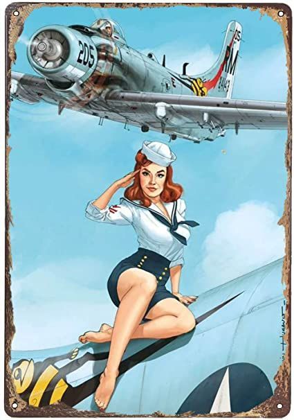 Romain Hugault, Funny Logo, Vintage Sailor, Pin Up Girl Vintage, Pin Up Posters, Vintage Aviation, Aircraft Art, Vintage Tin Signs, Nose Art