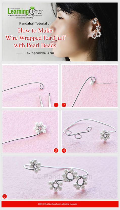 Pandahall Tutorial on How to Make Wire Wrapped Ear Cuff with Pearl Beads from LC.Pandahall.com Diy Wire Ear Cuff, Ear Cuff Tutorial, Ear Cuff Diy, Cuff Tutorial, Bead Things, Wire Ear Cuffs, Diy Wire Jewelry Rings, Pendulum Earrings, Wire Jewerly