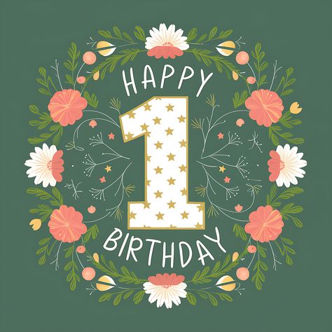 Free Happy 1st Birthday Floral Happy 1st Birthday Girl, Happy Birthday 1 Year, Birthday Graphics, 1st Birthday Card, Kids Cartoon Characters, Birthday Clips, Happy First Birthday, Happy 1st Birthday, 1st Birthday Cards