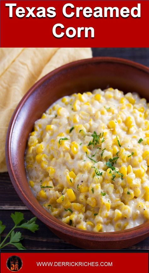 Texas Creamed Corn - If you’ve ever visited or lived in Texas, then you know that creamed corn is a big deal. Why wouldn’t it be? via @derrickriches Cream Corn Recipe, Corn Recipes Side Dishes, Small Slow Cooker, Creamed Corn Recipes, Cream Corn, Corn Dishes, Corn Recipe, Texas Food, Creamy Corn