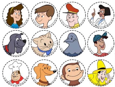 Printable characters to use as table confetti, pinata stuffing, or taped onto toothpicks as cupcake toppers. From http://www.pbs.org/parents/birthday-parties/curious-george-birthday-party/decorations/ Curious George Characters, Curious George Printables, Curious George Cupcakes, Curious George Coloring Pages, Curious George Birthday Party, Curious George Party, Curious George Birthday, Ideas Cumpleaños, Second Birthday Ideas