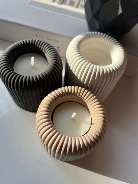 Ribbed Concrete, Concrete Vessels, Concrete Candles, Concrete Candle Holder, Candle Vessel, Candle Pot, Concrete Candle Holders, Scandinavian Home Decor, Creative Candles