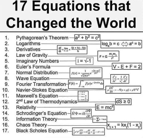 Change the world one equation at a time - change the world post - Imgur Nerdy Facts, Physics Lessons, Learn Physics, Physics Formulas, Poster Idea, Learning Mathematics, Math Tutorials, Physics And Mathematics, Math Formulas