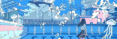 Blue Discord Banner, Blue Twitter Header, Twitter Banners, Cute Twitter Headers, Cute Headers For Twitter, Anime City, Twitter Header Pictures, Desktop Wallpaper Art, Blue Banner