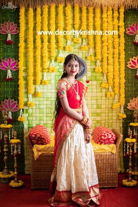 Half Sari, Saree Ceremony, Indian Ceremony, Saree Function, Half Saree Function, Function Hall, Convention Hall, Florist Wedding, Events Decor