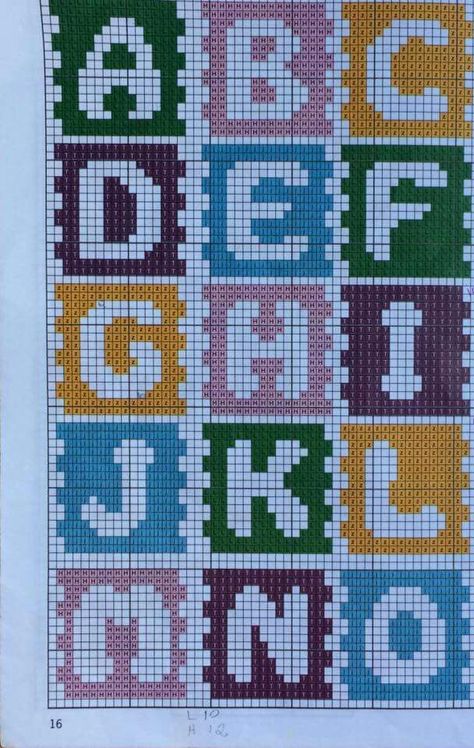 Pola Jaring, Crochet Letters Pattern, Cross Stitch Letter Patterns, Crochet Alphabet, Pola Macrame, Crochet Letters, Cross Stitch Alphabet Patterns, Cross Stitch Fonts, Cross Stitch Letters