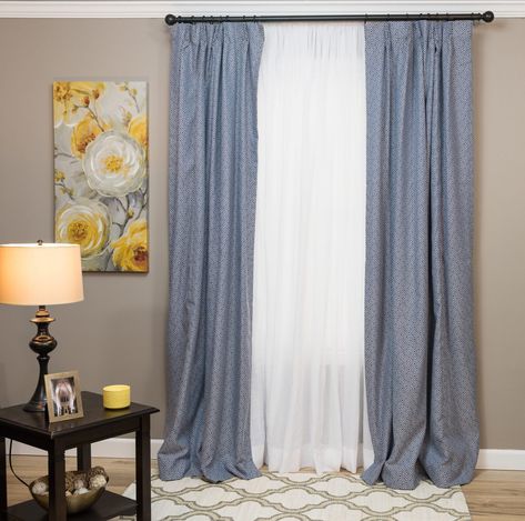 Layered curtains sheers and blackout Curtains Over Blinds, Shutters With Curtains, Layered Window Treatments, Curtains Pictures, Drapery Styles, Cleaning Blinds, Woven Wood Shades, Window Treatments Living Room, Layered Curtains