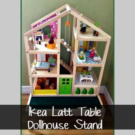 Ikea Latt Table Dollhouse Stand By Ruffles and Rain Boots Table To Put Dollhouse On, Dollhouse Table Stand, Dollhouse Stand Ideas, Dollhouse Stand, Toddler Dollhouse, Ikea Latt Table, Ikea Latt, Dollhouse Table, 20 Dollars