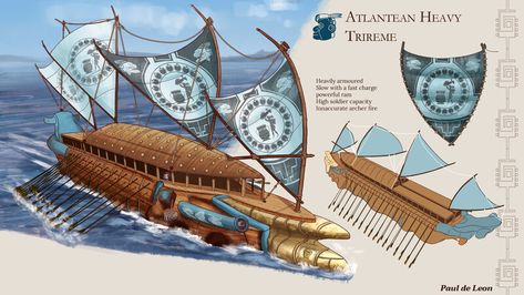 Warship Concept, Ship Pirate, Zed League Of Legends, Atlantis The Lost Empire, Mythical Creatures Fantasy, Sea Of Thieves, Fantasy Heroes, Ancient Greek Architecture, Sea Crafts